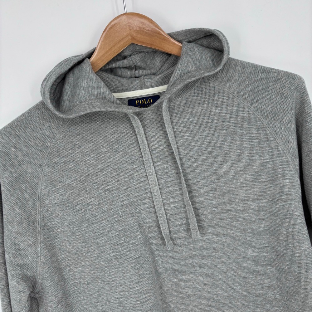 Polo Ralph Lauren Waffle Knit Thermal Hoodie Mens XL Grey Pullover Long Sleeve